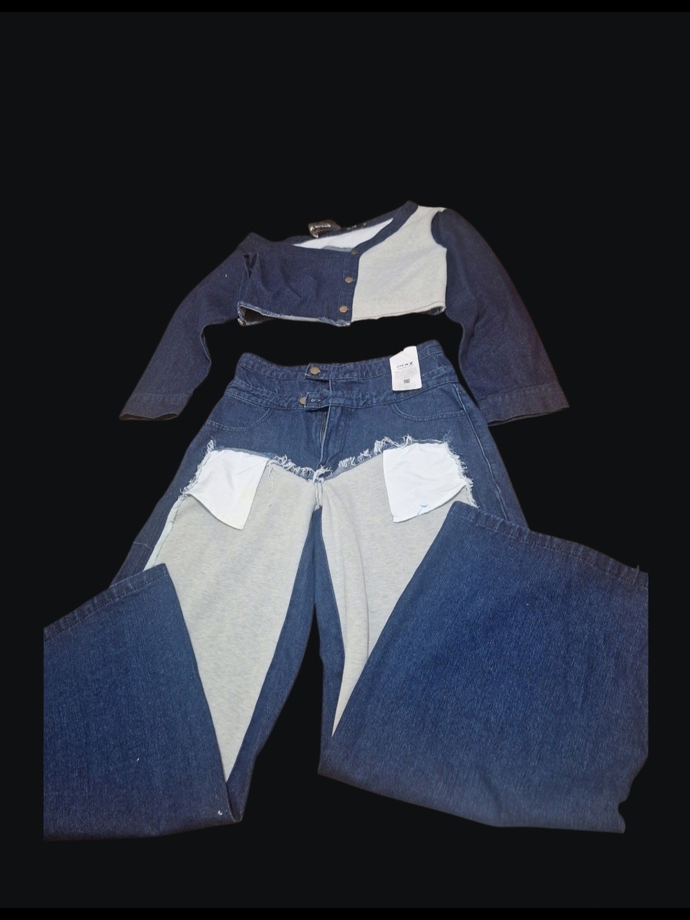 SHEIN Two-Tone Dark Blue & Light Gray Wide Leg Jeans